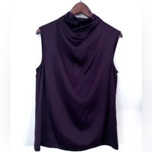 H by Halston Sleeveless Mock Neck Ruched Detail on Neck Deep Burgundy Small